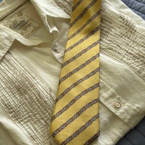 Hermes Yellow Printed Silk Tie